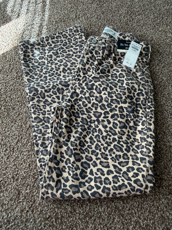 Abercrombie & Fitch Denim - Abercrombie & Fitch Leopard Print Straight Leg Jeans - Tan & Black